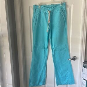 Roxy Aqua Drawstring Pants Linen Large